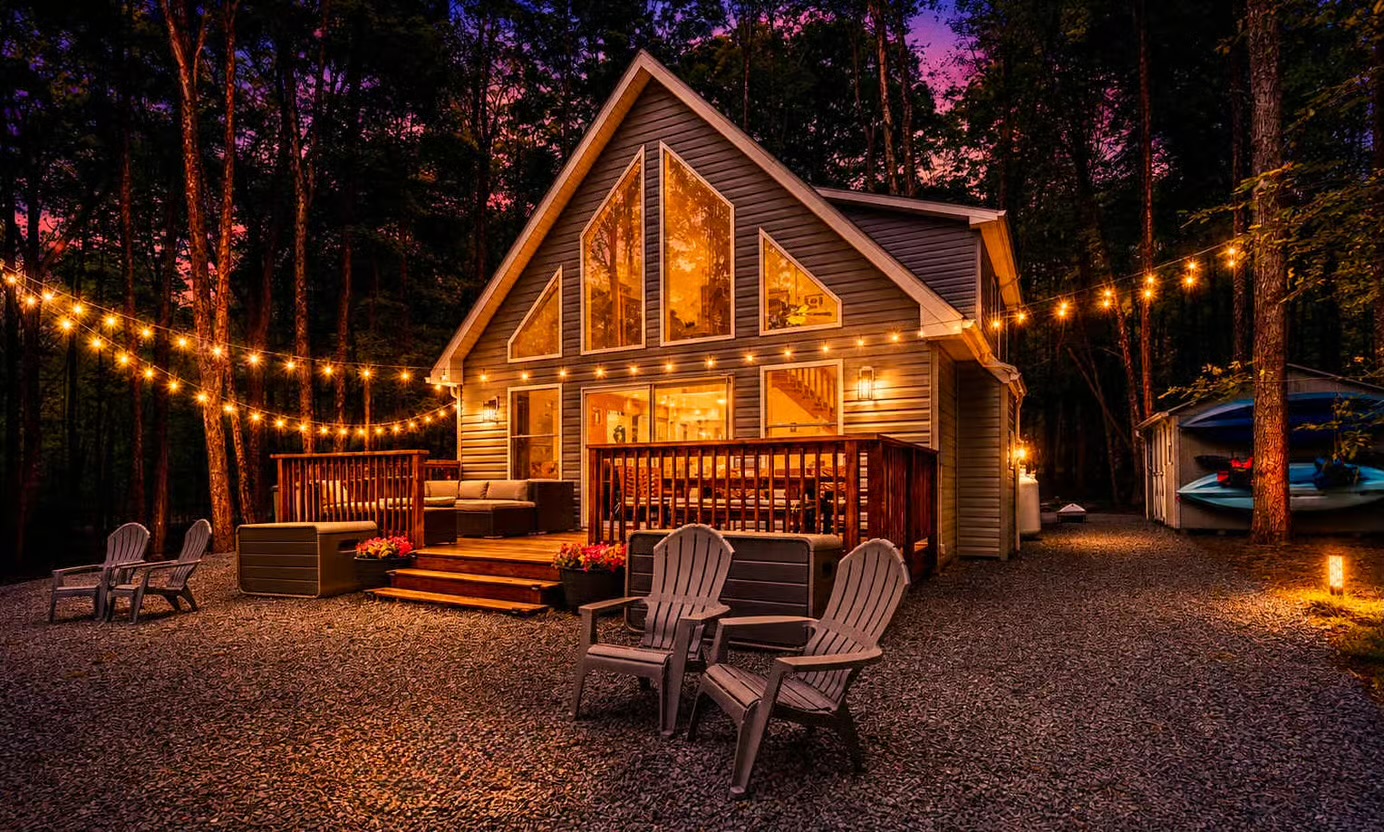 Wraparound deck at dusk